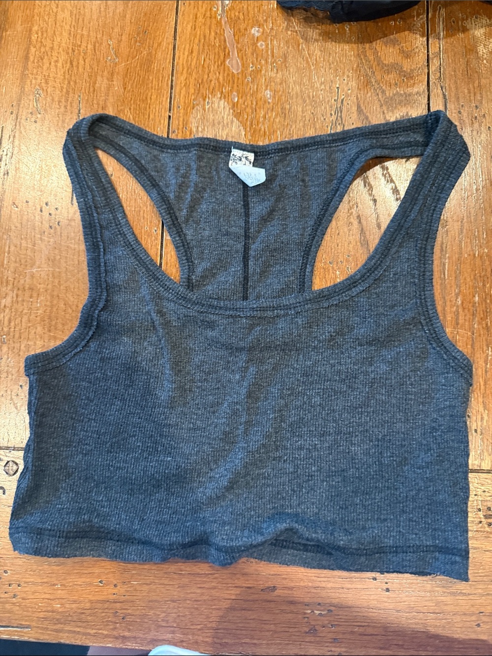 Free People Ribbed Racerback Crop Top in Charcoal Gray